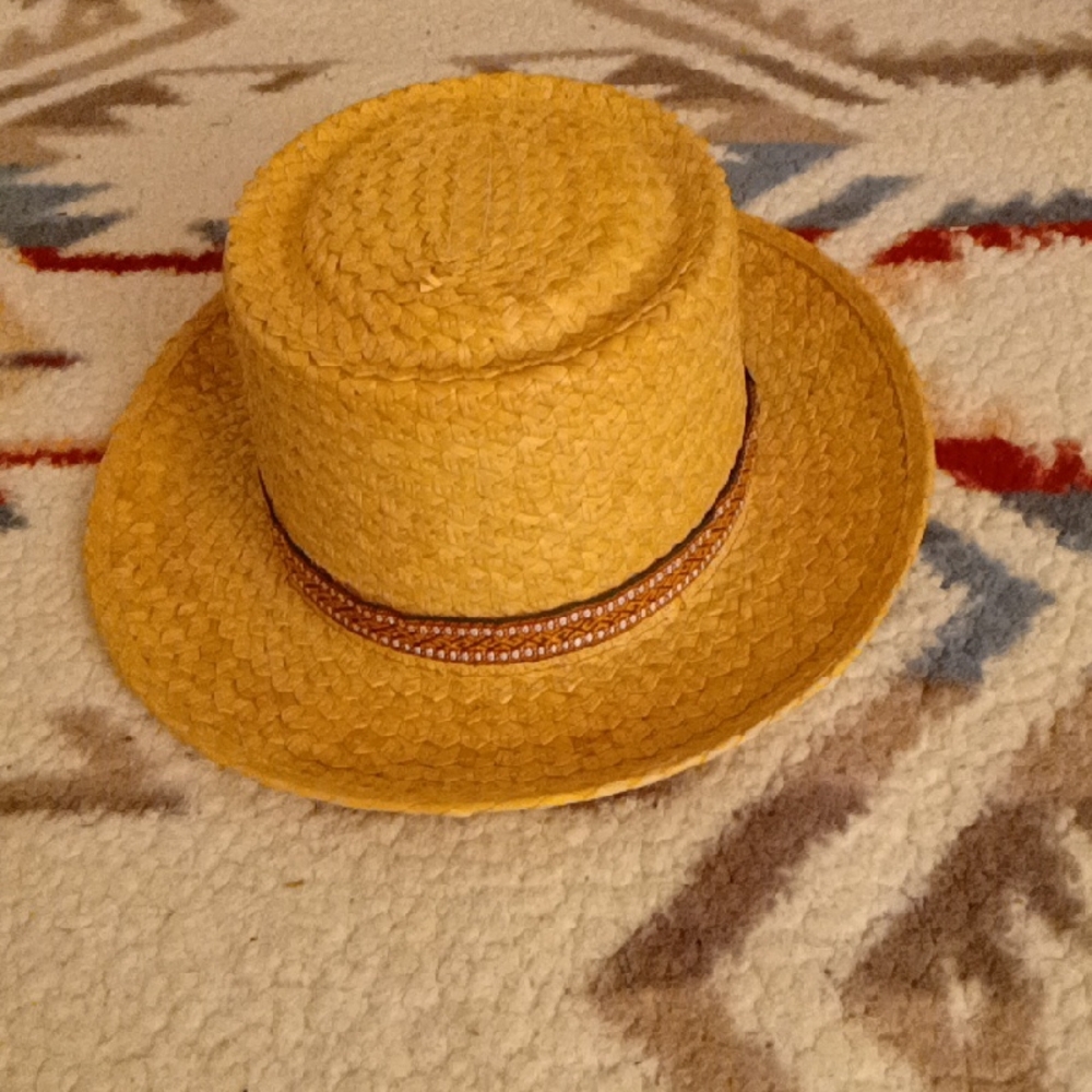 Golden Straw Hat with Tan Band
